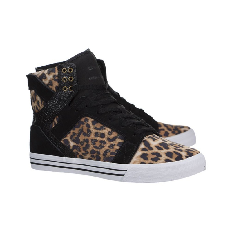 Supra SkyTop Men's High Tops Leopard Black | GQL-769231