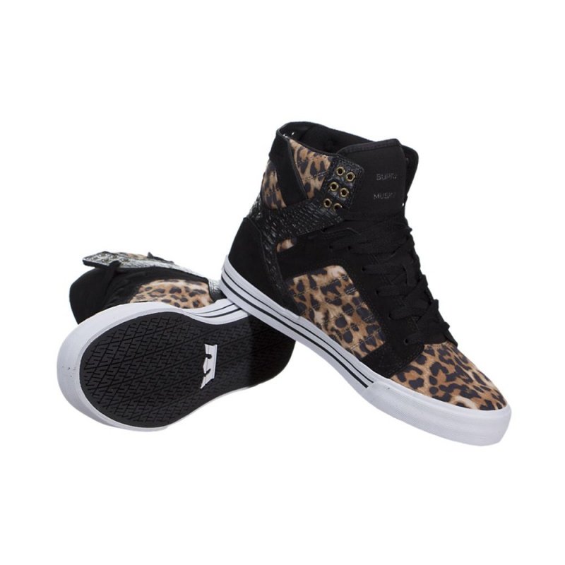 Supra SkyTop Men's High Tops Leopard Black | GQL-769231