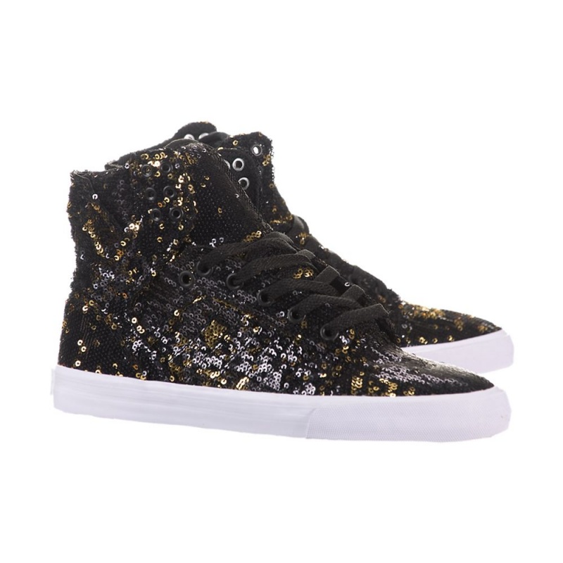 Supra SkyTop Women's High Tops Black Gold | SEN-659043