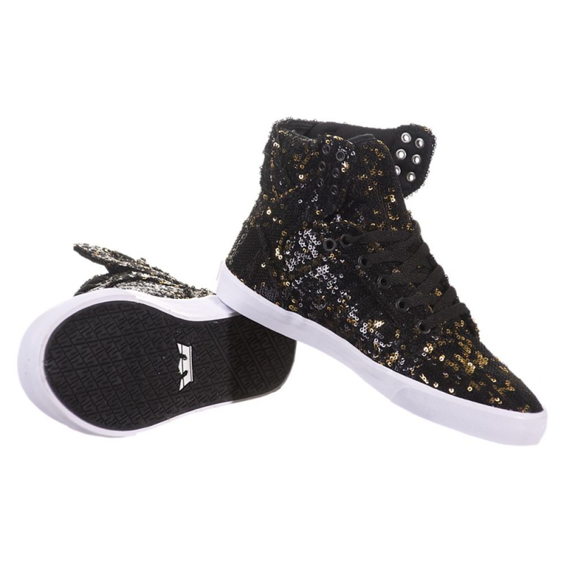 Supra SkyTop Women's High Tops Black Gold | SEN-659043