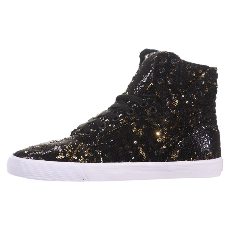 Supra SkyTop Women\'s High Tops Black Gold | SEN-659043