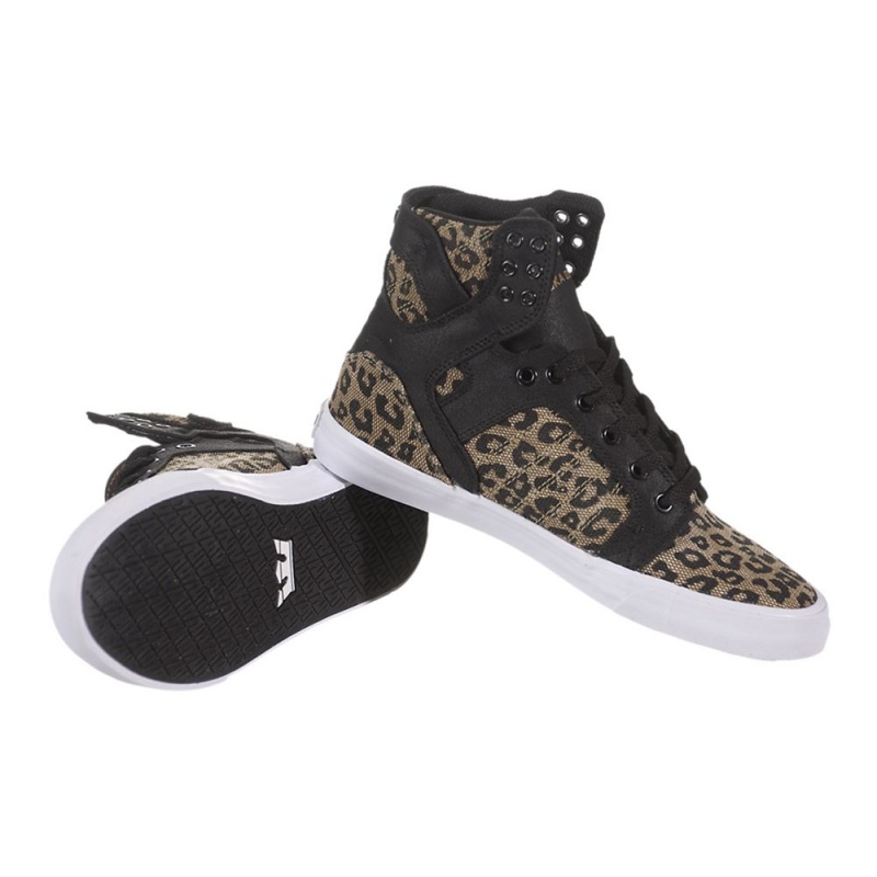 Supra SkyTop Women's High Tops Black Leopard | NAT-627815