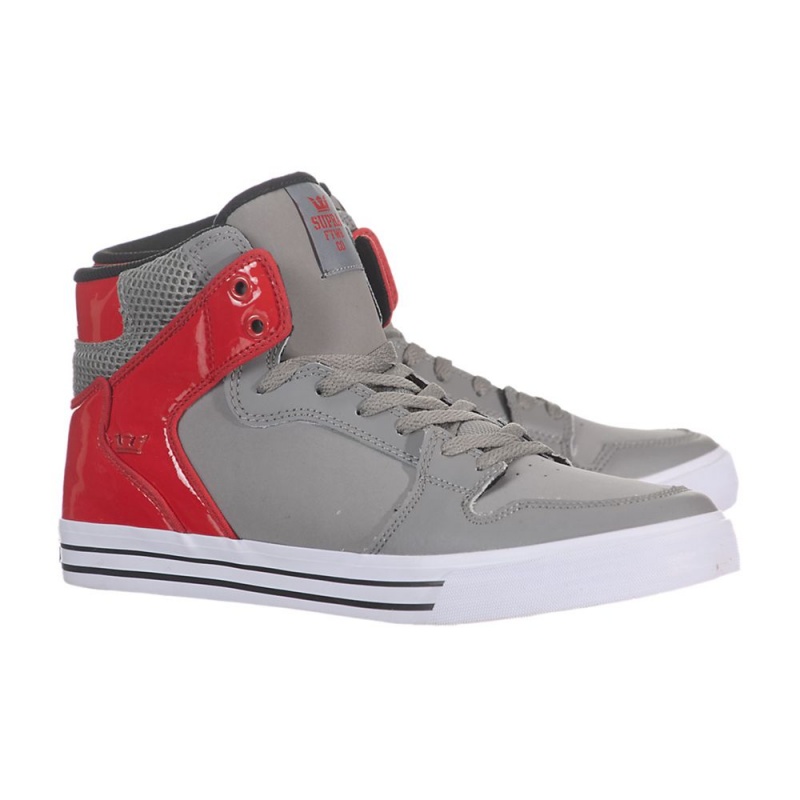 Supra Vaider Men's High Tops Grey Red | ETX-918230